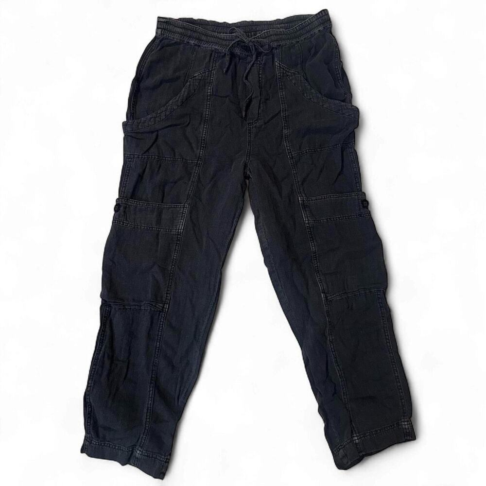 Free People Black Gray Cargo Pants M Linen Cotton Utility Gorpcore Granola